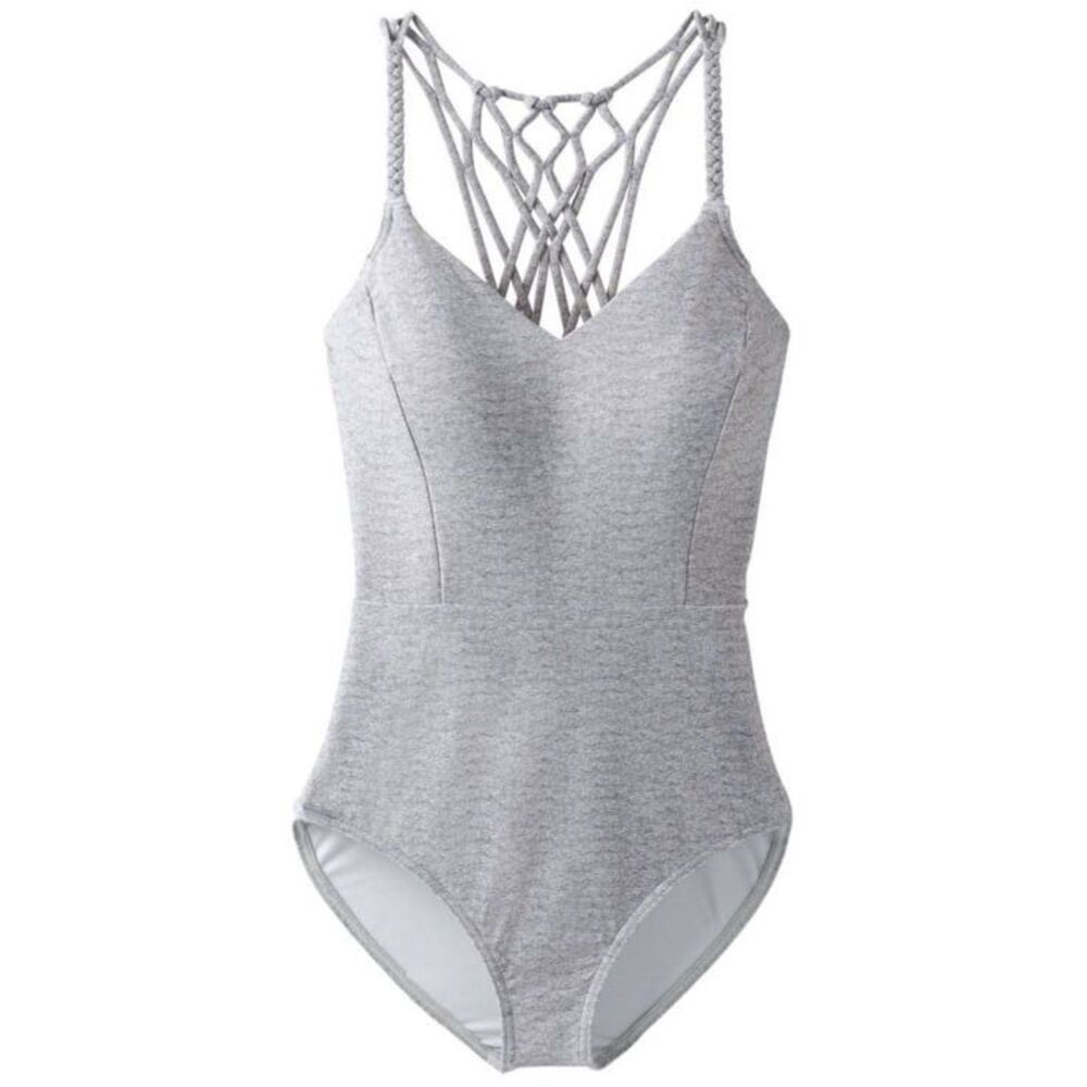 Prana Talula One Piece Strappy Swimsuit in Grey Size Medium